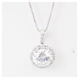 CZ Halo Pendant Necklace with Round Center Stone - 18 Inch Chain