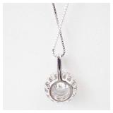 CZ Halo Pendant Necklace with Round Center Stone - 18 Inch Chain