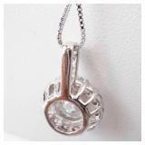 CZ Halo Pendant Necklace with Round Center Stone - 18 Inch Chain