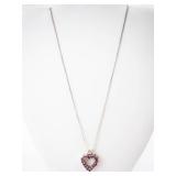 Sterling Silver Natural Ruby Heart Pendant Necklace - 16-Inch Chain