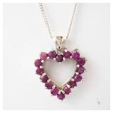 Sterling Silver Natural Ruby Heart Pendant Necklace - 16-Inch Chain