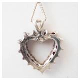 Sterling Silver Natural Ruby Heart Pendant Necklace - 16-Inch Chain