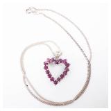 Sterling Silver Natural Ruby Heart Pendant Necklace - 16-Inch Chain