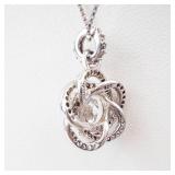 IBB Gorgeous Sterling Silver Halo Pendant Necklace with CZ Round Center Stone - 925