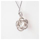 IBB Gorgeous Sterling Silver Halo Pendant Necklace with CZ Round Center Stone - 925