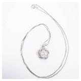 IBB Gorgeous Sterling Silver Halo Pendant Necklace with CZ Round Center Stone - 925