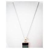 Black & Green Onyx Sterling Silver Necklace - 18-Inch Chain