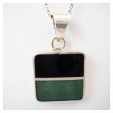 Black & Green Onyx Sterling Silver Necklace - 18-Inch Chain