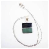Black & Green Onyx Sterling Silver Necklace - 18-Inch Chain