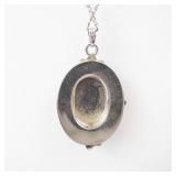 Whiting & Davis Silver Tone Mother of Pearl Oval Pendant Necklace with Matching Clip-On Earrings. 18"