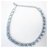 Vintage Weiss Emerald-Cut Blue Tone Crystal Bracelet - Silver Tone