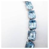 Vintage Weiss Emerald-Cut Blue Tone Crystal Bracelet - Silver Tone