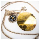Paris Multi-Charm Necklace with Ornate Locket, Compass Pendant, Eiffel Tower & Floral Heart Charm