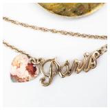 Paris Multi-Charm Necklace with Ornate Locket, Compass Pendant, Eiffel Tower & Floral Heart Charm