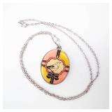 Glam Oval Bird Locket Pendant Necklace with Enamel Design - 28"