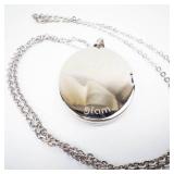 Glam Oval Bird Locket Pendant Necklace with Enamel Design - 28"