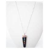 Black Tourmaline Rainbow Chakra Pendant on Sterling Chain -20"