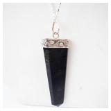 Black Tourmaline Rainbow Chakra Pendant on Sterling Chain -20"