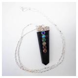 Black Tourmaline Rainbow Chakra Pendant on Sterling Chain -20"