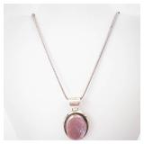 MP Sterling Rose Quartz? Pendant Necklace - 16 Inch Silver Chain