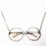 Rhinestone Glasses Pendant Necklace - Gold-Tone Double Circle Frames