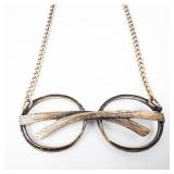 Rhinestone Glasses Pendant Necklace - Gold-Tone Double Circle Frames