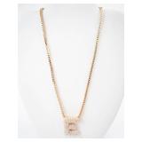 Gold-Plated Rhinestone Letter E Pendant Necklace with Box Chain