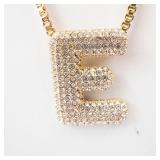 Gold-Plated Rhinestone Letter E Pendant Necklace with Box Chain
