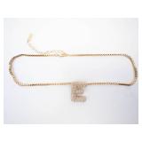 Gold-Plated Rhinestone Letter E Pendant Necklace with Box Chain