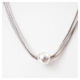 Gorgeous Sleek Sterling Silver Multi-Strand Necklace with Ball Bead -16"