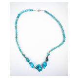Turquoise Bead Necklace with Center Nugget Stones & Silver Spacer Beads -22"