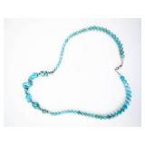 Turquoise Bead Necklace with Center Nugget Stones & Silver Spacer Beads -22"