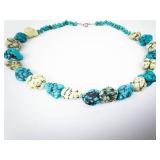 Turquoise Bead Necklace with Cream Matrix Beads - 20-Inch