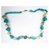 Turquoise Bead Necklace with Cream Matrix Beads - 20-Inch