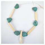 Turquoise and Buffalo Bone? Necklace with Tooth Pendant - Needs Clasp