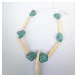 Turquoise and Buffalo Bone? Necklace with Tooth Pendant - Needs Clasp