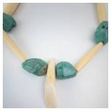 Turquoise and Buffalo Bone? Necklace with Tooth Pendant - Needs Clasp