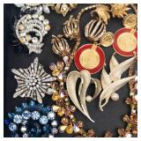 Assorted Costume Jewelry Lot - Rhinestone Brooches, Bracelets & Pins
