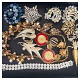 Assorted Costume Jewelry Lot - Rhinestone Brooches, Bracelets & Pins