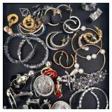 Assorted Costume Jewelry Lot - Earrings, Bracelets, Rings & Pendants
