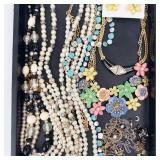 Assorted Costume Jewelry Lot - Pearl Necklaces, Turquoise Beads & Floral Enamel Pieces