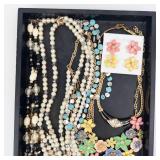 Assorted Costume Jewelry Lot - Pearl Necklaces, Turquoise Beads & Floral Enamel Pieces