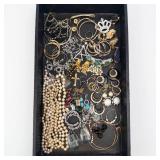 Assorted Costume Jewelry Lot - Pearls, Turquoise & Drusy Pendants, Hoops & Crosses