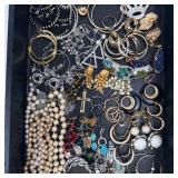 Assorted Costume Jewelry Lot - Pearls, Turquoise & Drusy Pendants, Hoops & Crosses