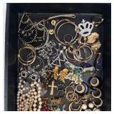 Assorted Costume Jewelry Lot - Pearls, Turquoise & Drusy Pendants, Hoops & Crosses