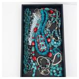 Turquoise Bead Jewelry - Assorted Necklaces & Bracelets with Red Coral Accents