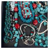 Turquoise Bead Jewelry - Assorted Necklaces & Bracelets with Red Coral Accents