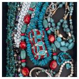 Turquoise Bead Jewelry - Assorted Necklaces & Bracelets with Red Coral Accents