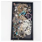 Assorted Costume Jewelry Lot - Pearl Necklaces, Turquoise Beads, Chains & Bracelets