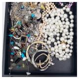 Assorted Costume Jewelry Lot - Pearl Necklaces, Turquoise Beads, Chains & Bracelets